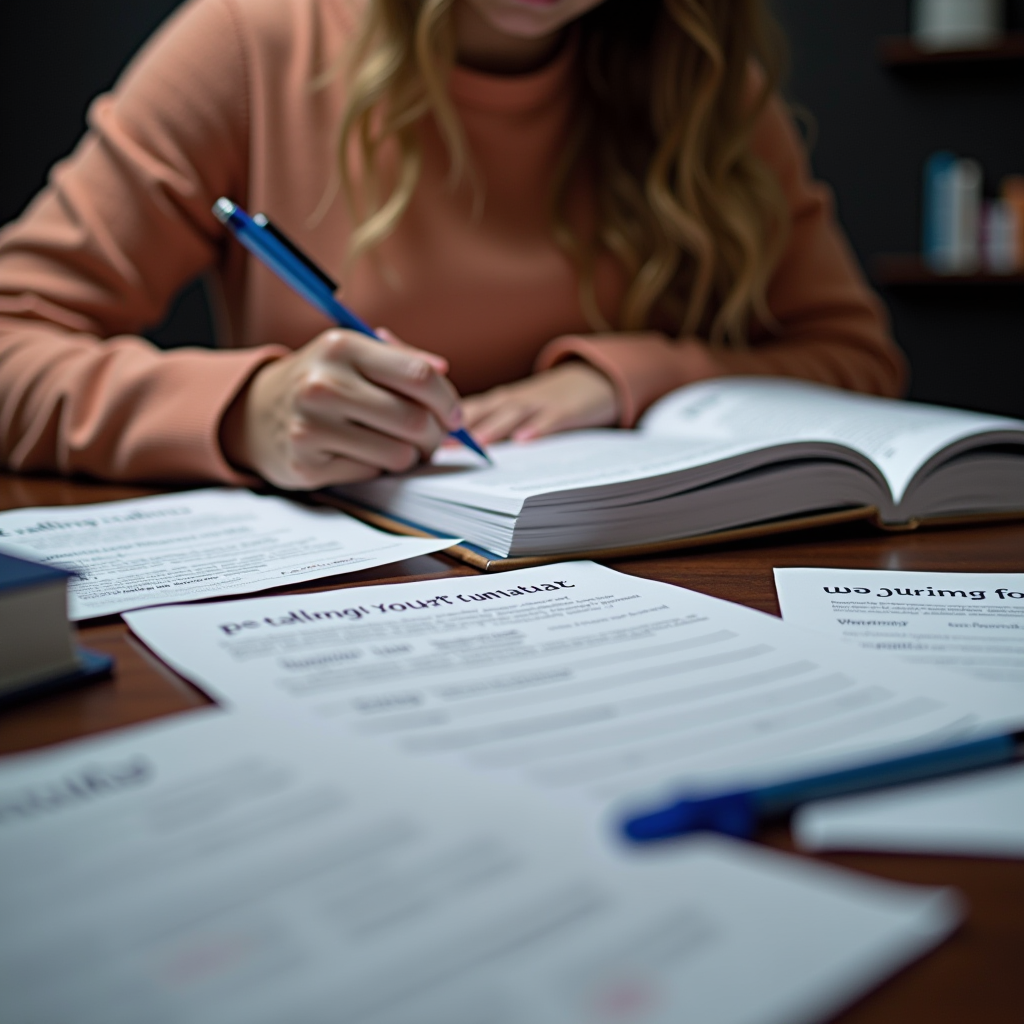 Student studying French grammar with textbooks and notes spread across a desk, highlighting common learning challenges faced by English speakers including verb conjugations and gender agreements